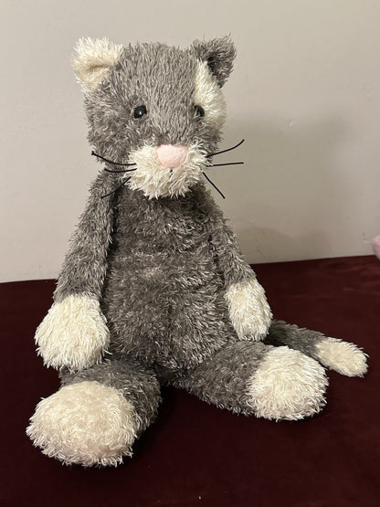 Jellycat Bunglie Grigio Crema Patch Gatto Raro Vintage Gattino Ritirato Giocattolo Morbido 15"-