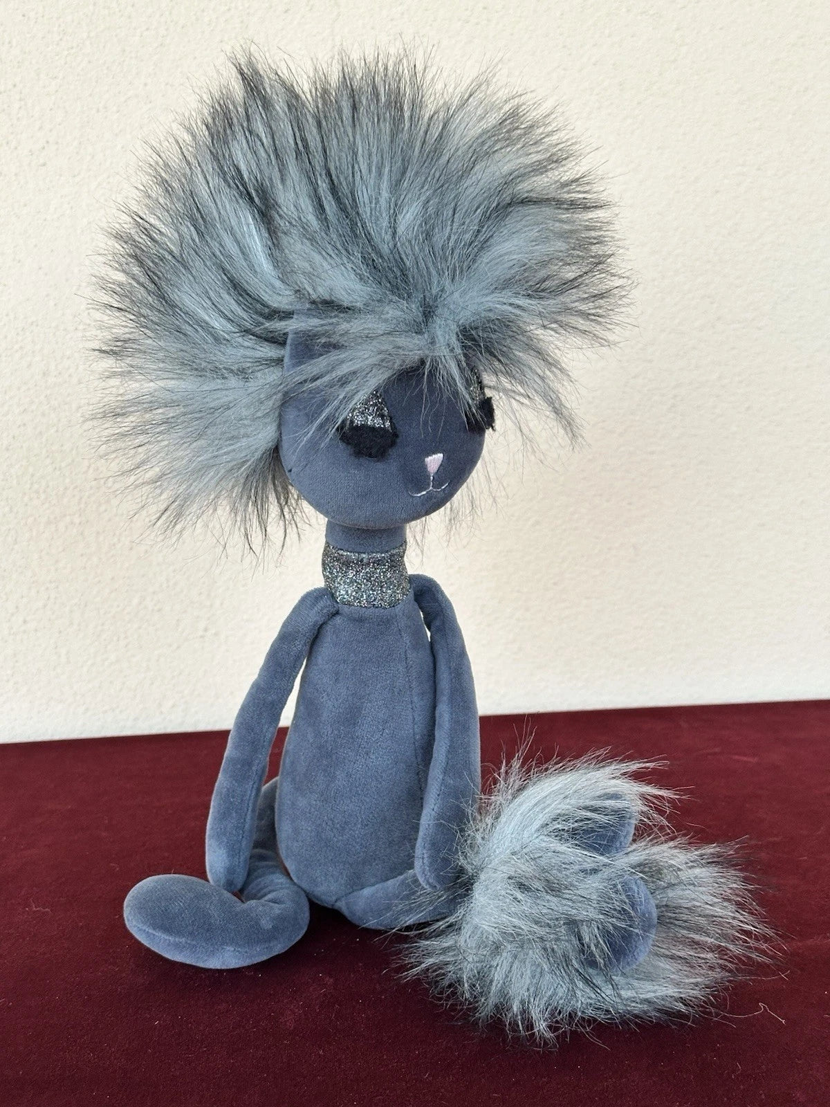 Peluche Jellycat Swellegant Gattino Gatto Giocattolo Morbido Scintillante Grigio Scuro Vellutato Ritirato