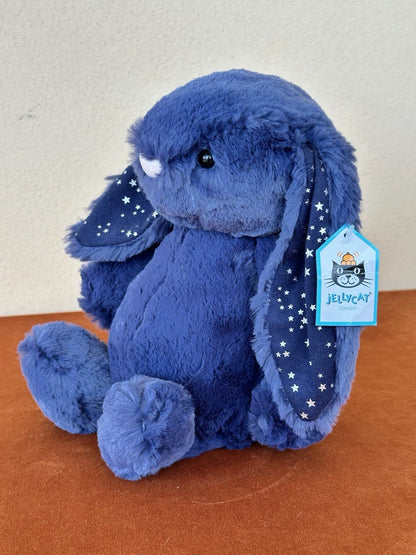 NUOVO coniglietto Jellycat Medium Bashful Stardust nuovo con etichette blu navy con stelle raro coniglio