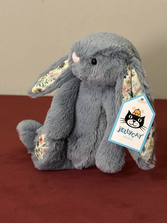 NUOVO coniglietto Jellycat Small Bashful blu scuro fiori nuovo con etichette coniglio in pensione peluche-