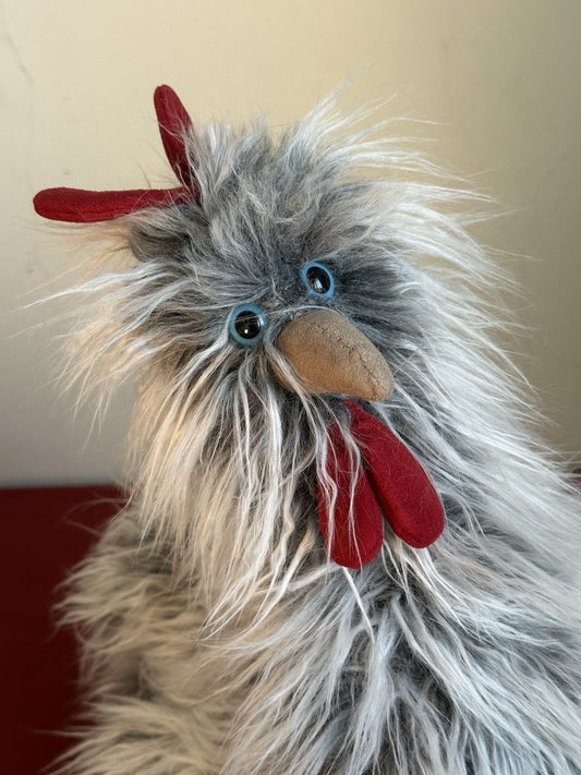 Peluche Jellycat Roger Rooster nuovo senza etichette 13" grigio pollo occhi azzurri raro ritirato 2015-