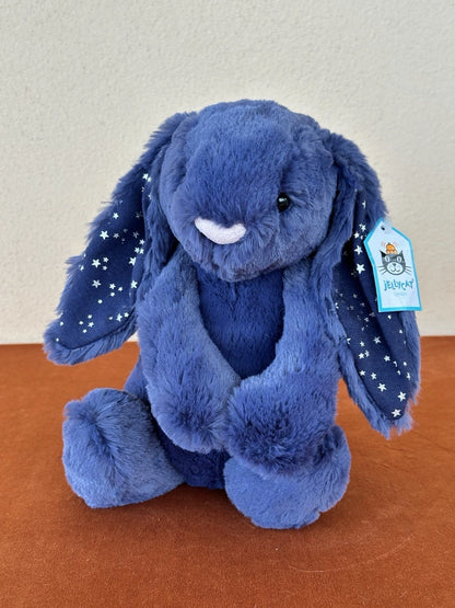 NUOVO coniglietto Jellycat Medium Bashful Stardust nuovo con etichette blu navy con stelle raro coniglio