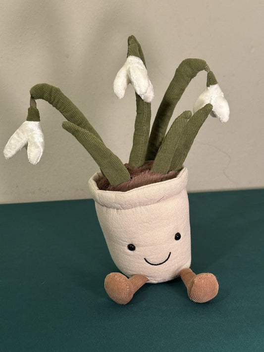 Jellycat Goccia di Neve Divertente Nuova Senza Etichette Pianta in Vaso di Fiori Bianchi Giocattolo Morbido Ritirato-
