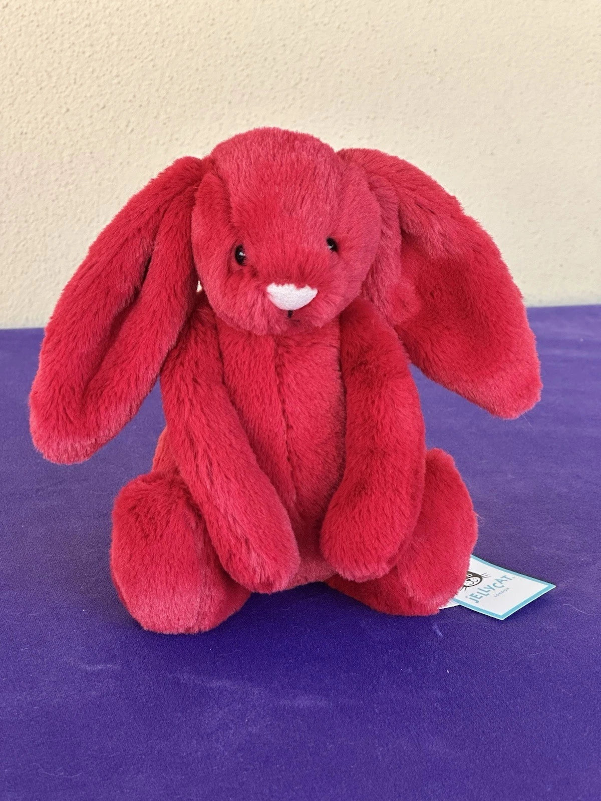 NUOVO Jellycat Little Cranberry Bunny Nuovo con etichette Ritirato Piccolo Rosso Natale Coniglio Peluche