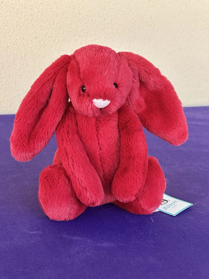 NUOVO Jellycat Little Cranberry Bunny Nuovo con etichette Ritirato Piccolo Rosso Natale Coniglio Peluche