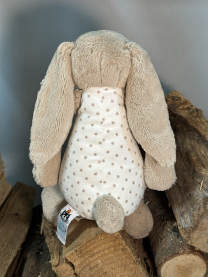 Peluche Jellycat Medium Bashful Starry Bunny nuovo senza etichette coniglio beige in pensione giocattolo morbido-