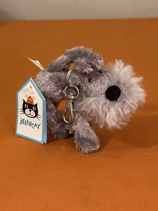 New Jellycat Alley Dog Keyring BNWT Tiny Puppy Bag Charm Grey Schnauzer Keychain