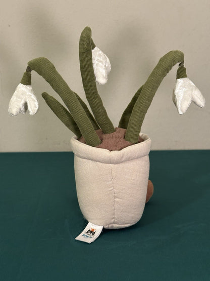 Jellycat Goccia di Neve Divertente Nuova Senza Etichette Pianta in Vaso di Fiori Bianchi Giocattolo Morbido Ritirato-