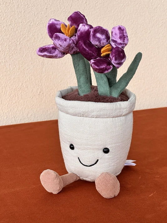 Jellycat Amuseables Crocus BNWOT Plant In Pot Rare Retired Purple Flowers Plush