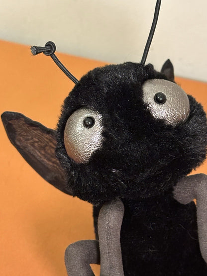 Peluche insetto Jellycat Farrell Fly nuovo senza etichette nero seta lucido raro giocattolo morbido ritirato-