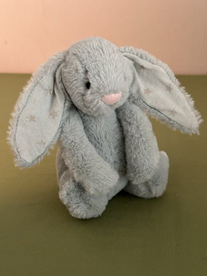 Jellycat piccolo coniglietto scintillante timido verde salvia con stelle argento coniglio-