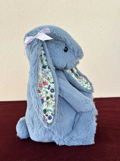 NUOVO coniglietto Jellycat Medium Bashful blu scuro fiori nuovo con etichette coniglio in pensione peluche