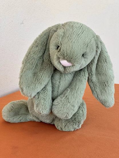 Peluche Jellycat Medium Bashful Felce Bunny nuovo senza etichette verde raro coniglio giocattolo morbido