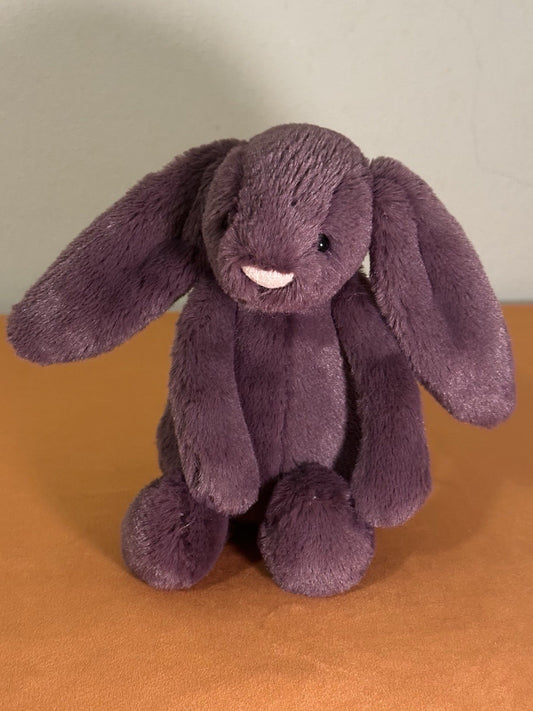 Peluche morbido Jellycat piccolo coniglietto prugne timido nuovo senza etichette coniglio prugna ritirato raro-