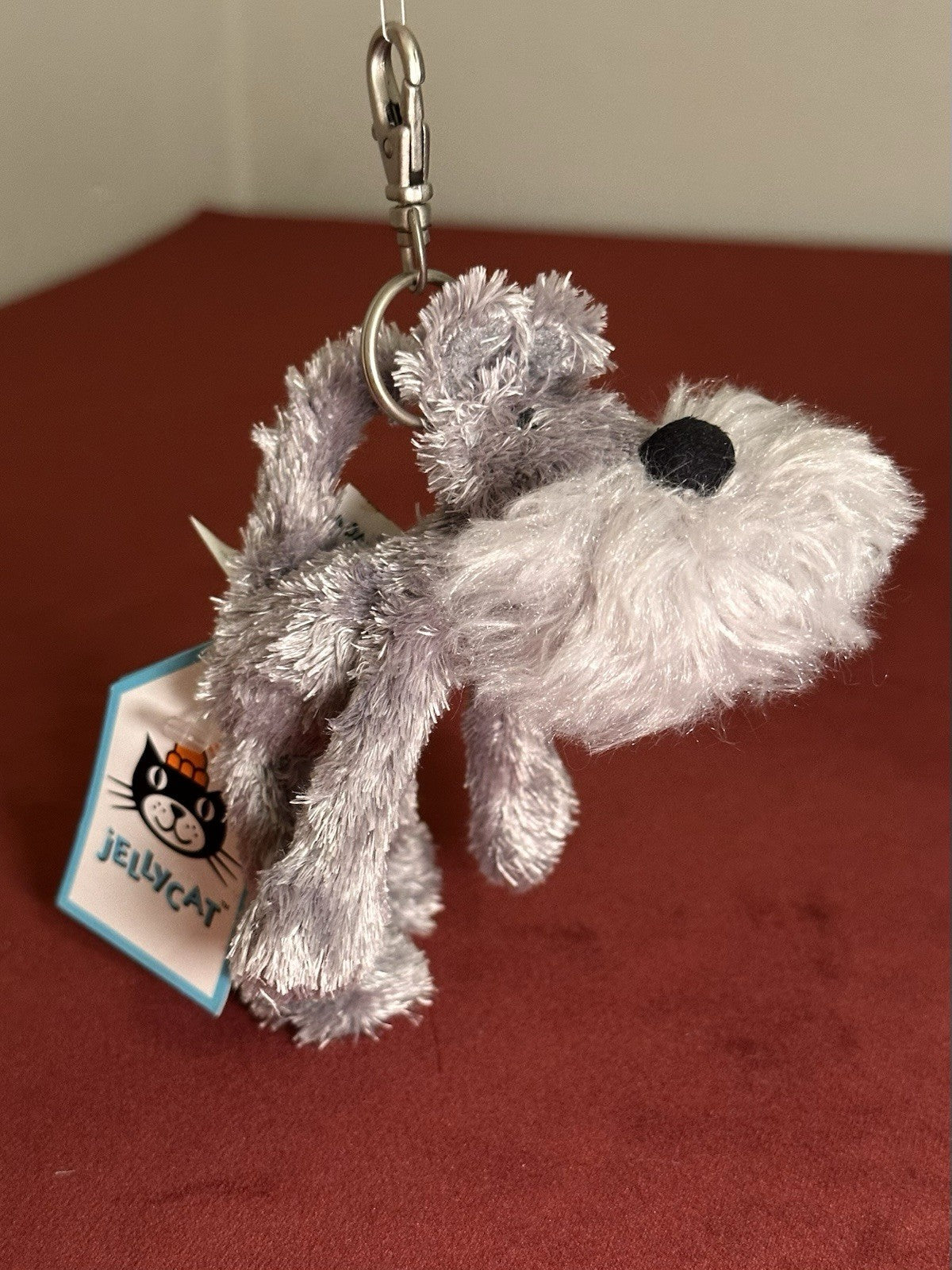 NUOVO portachiavi cane Jellycat Alley nuovo con etichette piccolo cucciolo borsa ciondolo HTF grigio cucciolo portachiavi-