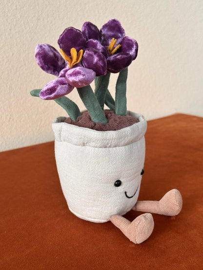 Jellycat Amuseables Crocus BNWOT Plant In Pot Rare Retired Purple Flowers Plush