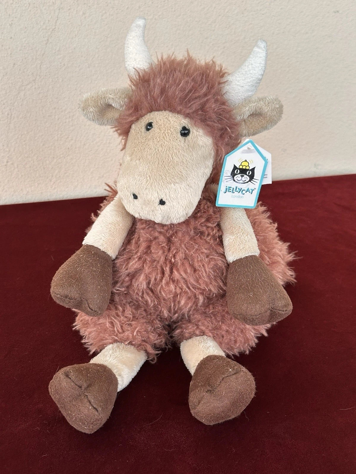 New Jellycat Tiggalope Highland Cow BNWT Retired Brown Long Soft Coat Plush cm36