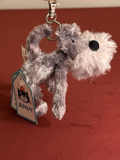 NUOVO portachiavi cane Jellycat Alley nuovo con etichette piccolo cucciolo borsa ciondolo HTF grigio cucciolo portachiavi-