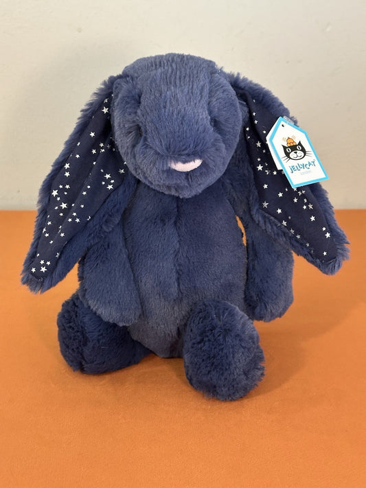 NUOVO coniglietto Jellycat Medium Bashful Stardust nuovo con etichette blu navy con stelle raro coniglio-