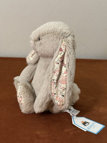 NUOVO coniglietto Jellycat Little Blossom Bea beige nuovo con etichette piccolo fiore di bea timido 8"-