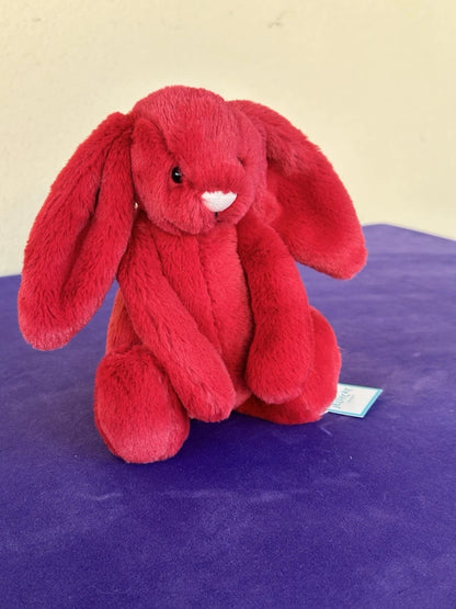 NUOVO Jellycat Little Cranberry Bunny Nuovo con etichette Ritirato Piccolo Rosso Natale Coniglio Peluche