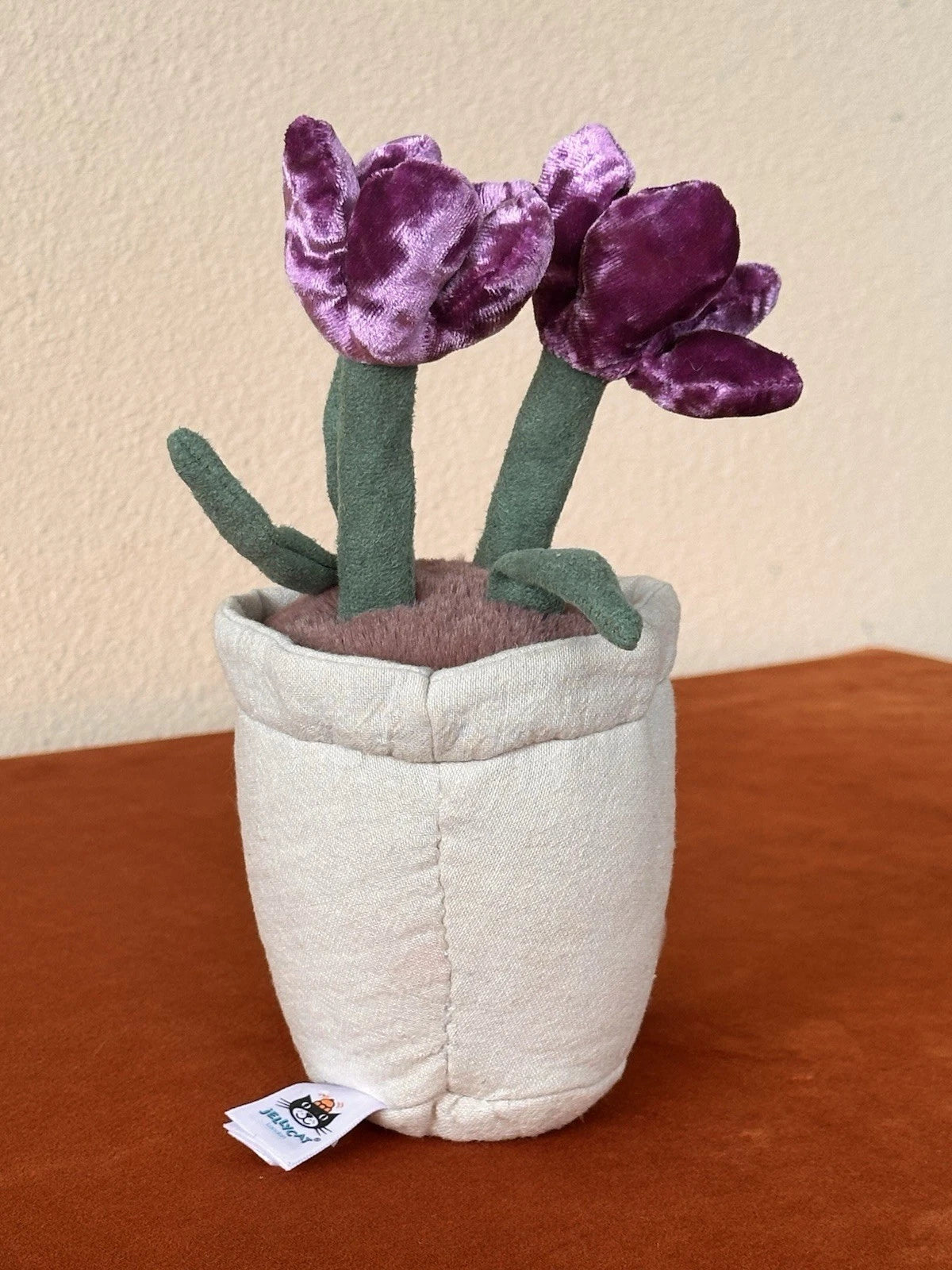 Jellycat Amuseables Crocus pianta nuova senza etichette in vaso rara ritirata fiori viola peluche
