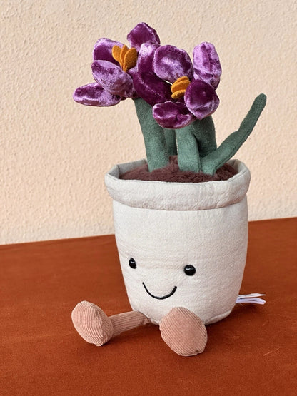 Jellycat Amuseables Crocus BNWOT Plant In Pot Rare Retired Purple Flowers Plush