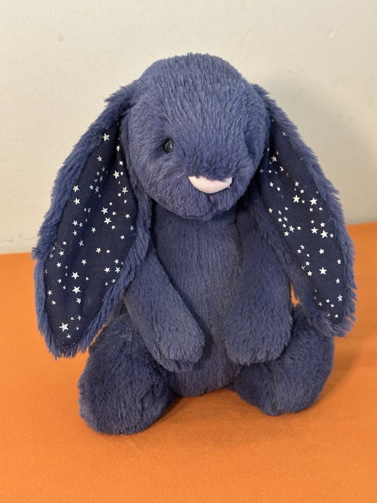 Jellycat Medium Bashful Stardust Bunny nuovo senza etichette blu navy con stelle raro coniglio cm.31-