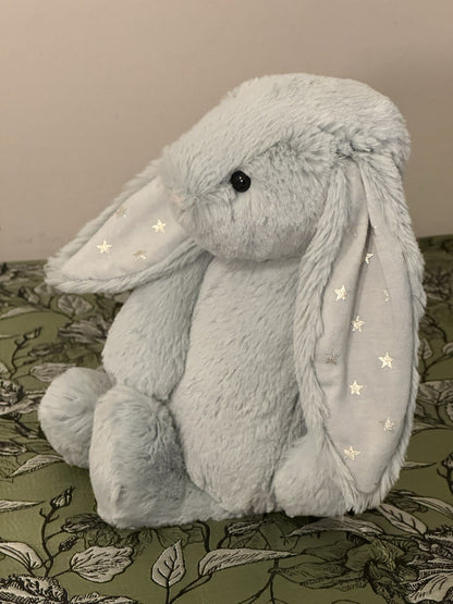 Coniglietto Jellycat Medium Bashful Sparklet nuovo senza etichette verde salvia con stelle argento coniglio-