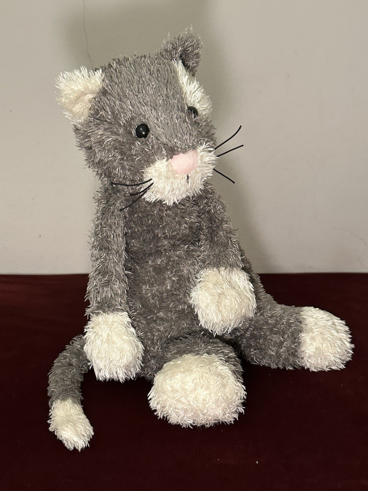 Jellycat Bunglie Grigio Crema Patch Gatto Raro Vintage Gattino Ritirato Giocattolo Morbido 15"-