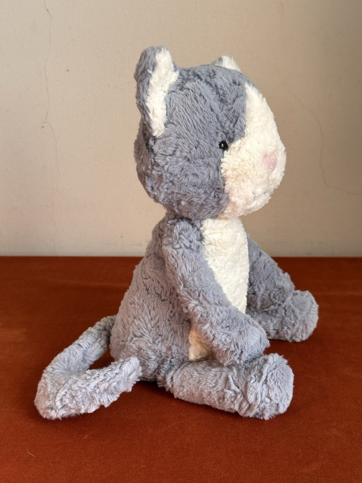 Jellycat Tuffet Cat nuovo senza etichette raro gattino grigio e panna in pensione peluche gattino giocattolo morbido-